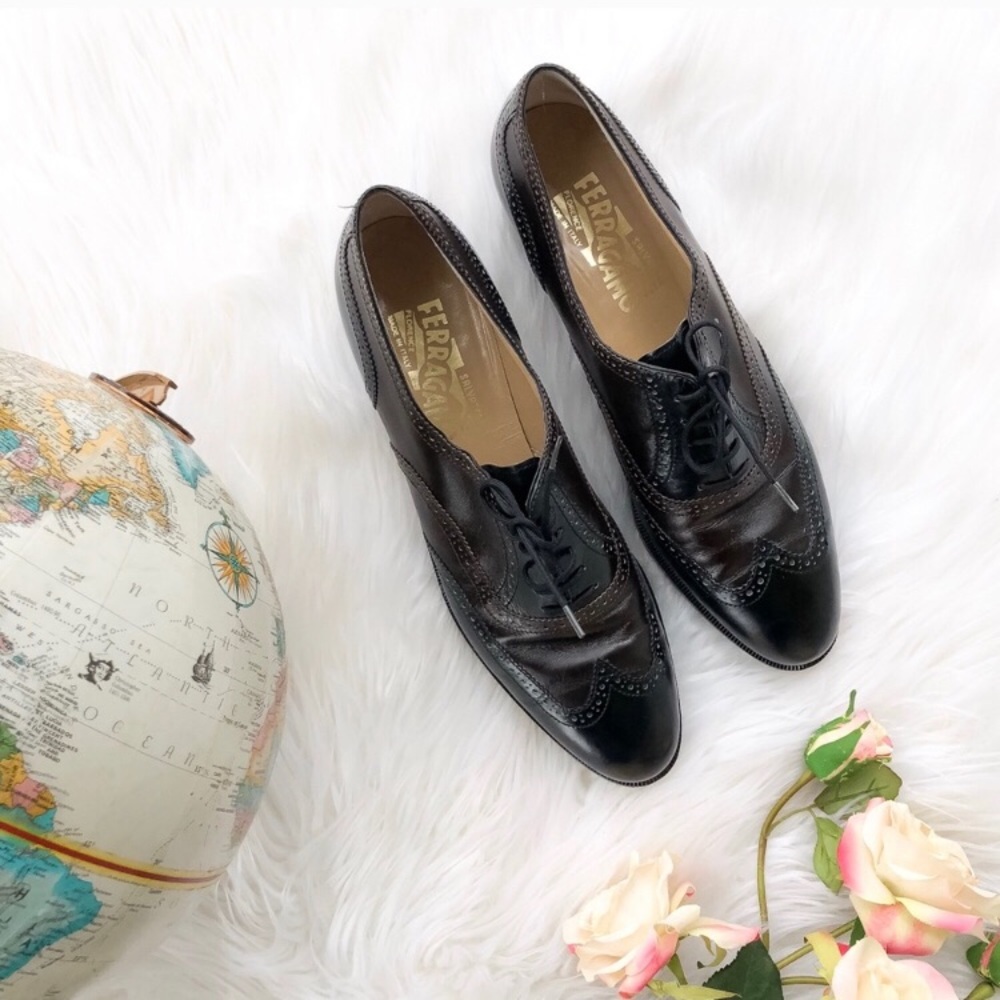 Salvatore Ferragamo black and brown Oxford shoes